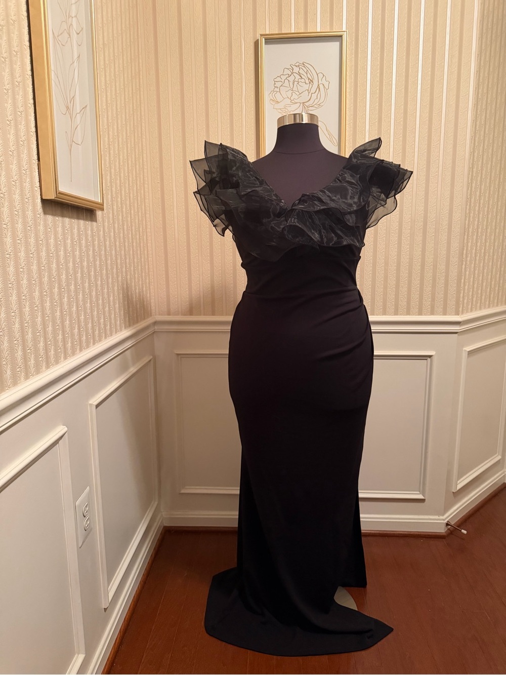 Symphony Black Ruffle V-Neck Maxi Dress NEW!! HOT ITEM!